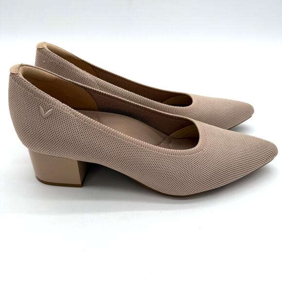 Vivaia Georgia Pointed Toe Chunky Heels Old Money Almond Knit Comfort Arch 8 - Picture 1 of 8